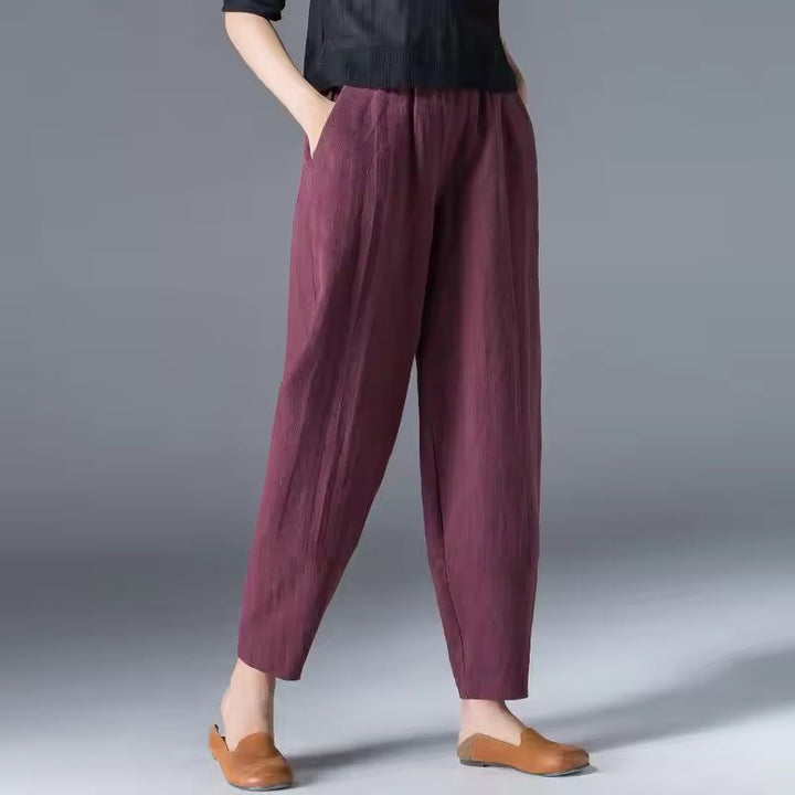 Women's Relaxed-Fit Elastic-Waist Tapered Ankle Pants - Burgundy