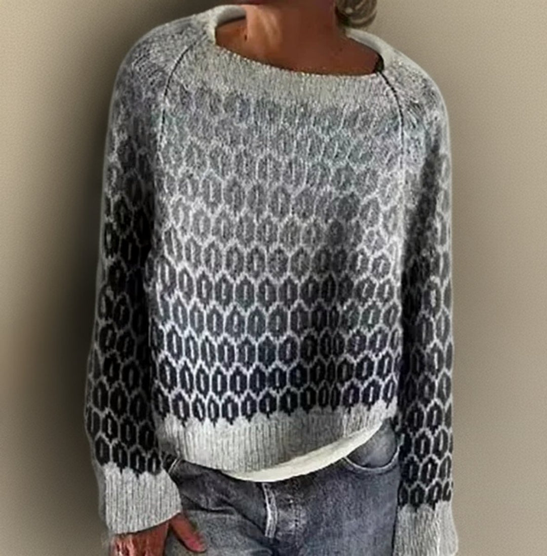 Women's Relaxed-Fit Fair Isle Patterned Knit Sweater - Gray