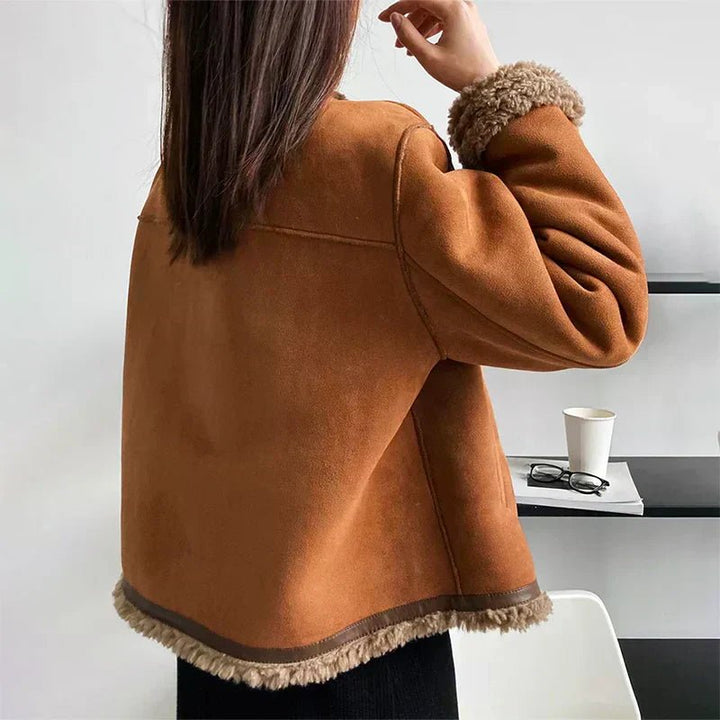 Women's Relaxed-Fit Faux-Sheepskin Shearling-Lined Button-Front Jacket