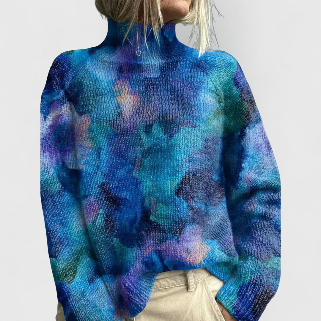 Women's Relaxed-Fit Floral Print Turtleneck Knit Sweater - Blue