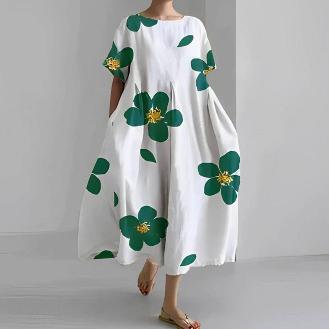 Women's Relaxed-Fit Floral Short-Sleeve Midi Dress - White Flower