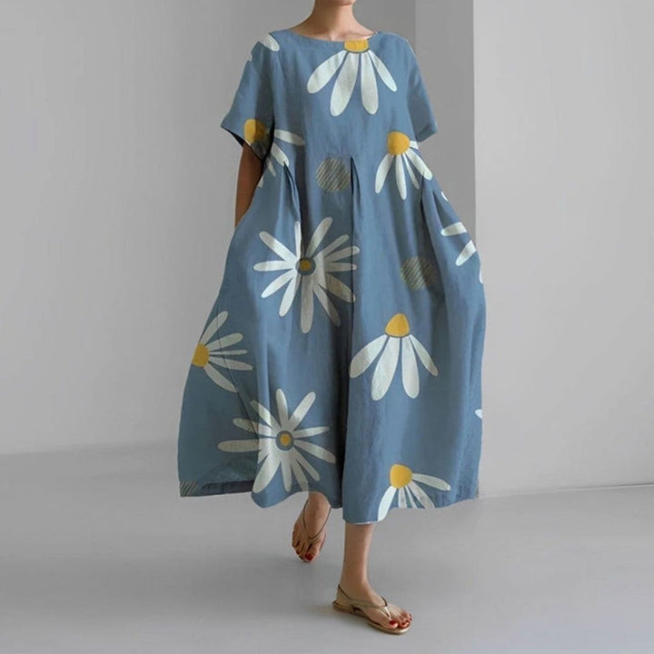 Women's Relaxed-Fit Floral Short-Sleeve Midi Dress - Light Blue