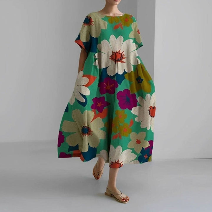 Women's Relaxed-Fit Floral Short-Sleeve Midi Dress - Green