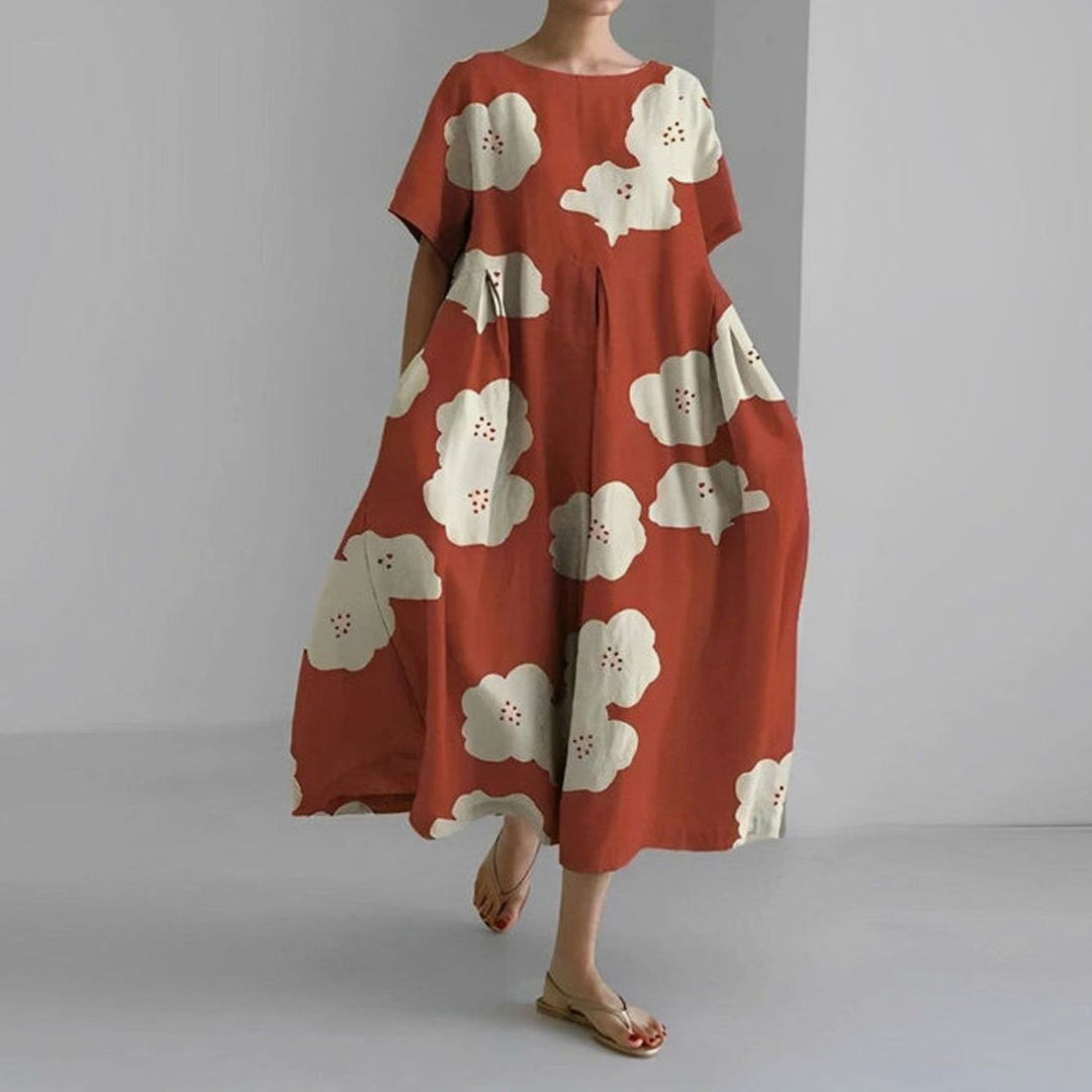 Women's Relaxed-Fit Floral Short-Sleeve Midi Dress - Red