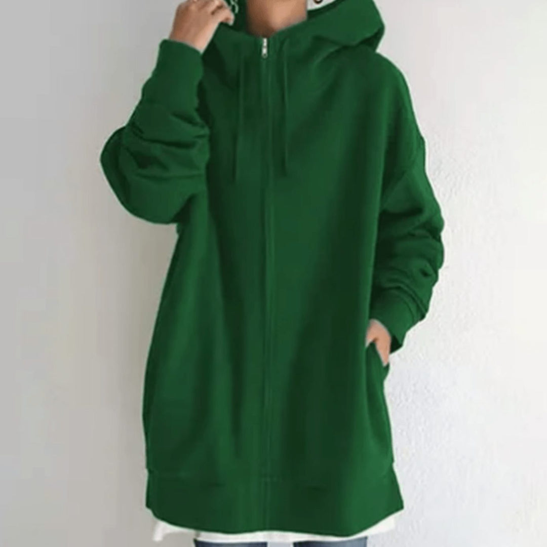 Women's Relaxed-Fit Full-Zip Hooded Sweatshirt Long Hoodie - Green