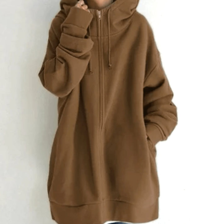 Women's Relaxed-Fit Full-Zip Hooded Sweatshirt Long Hoodie - Brown