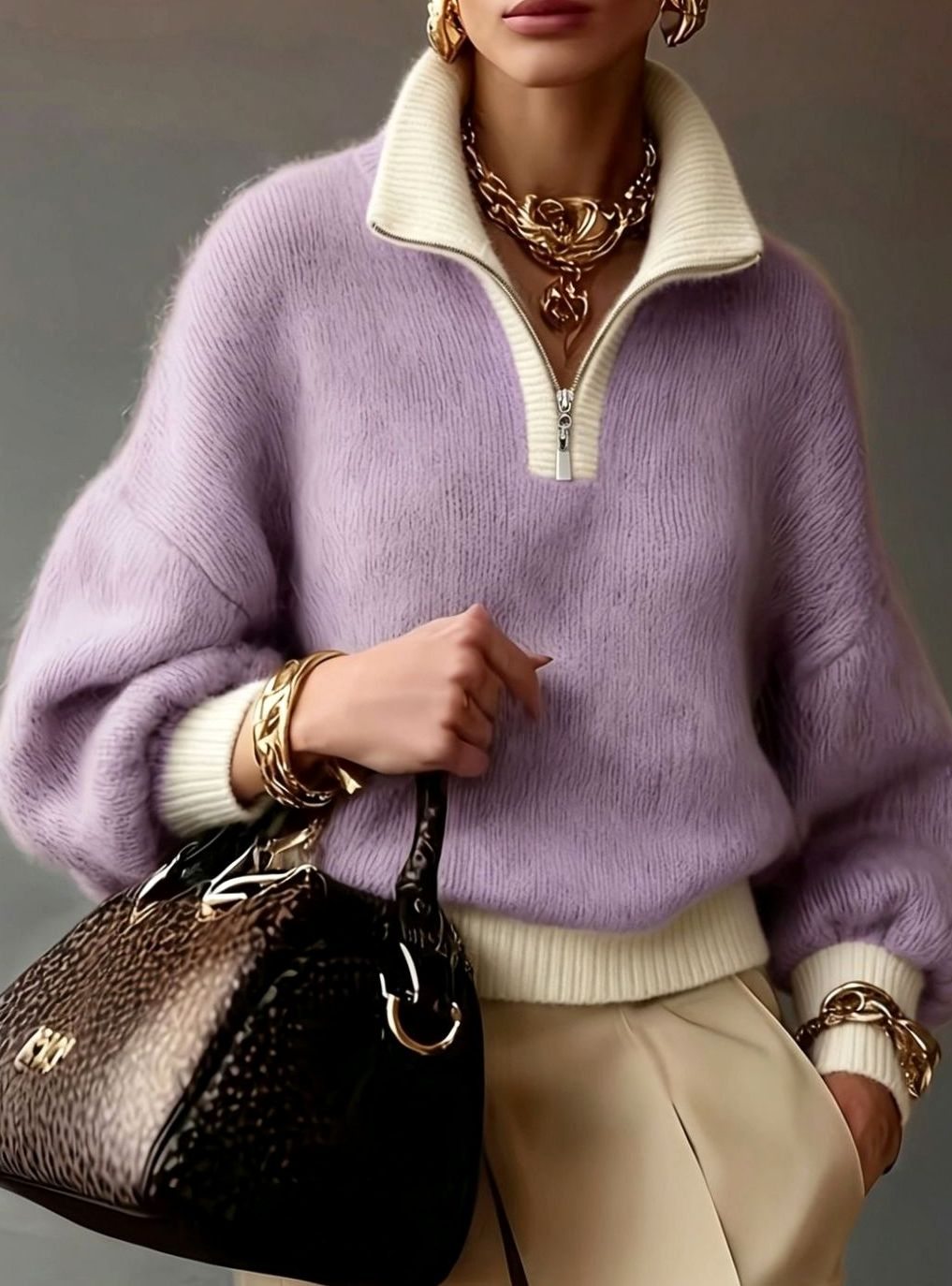 Women's Relaxed-Fit Half-Zip Pullover Sweater