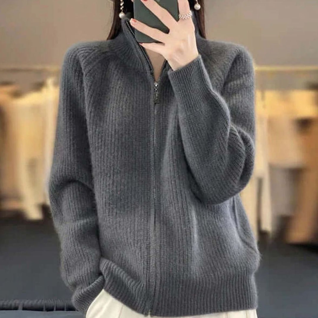 Women's Relaxed-Fit Half-Zip Ribbed Knit Sweater - Grey