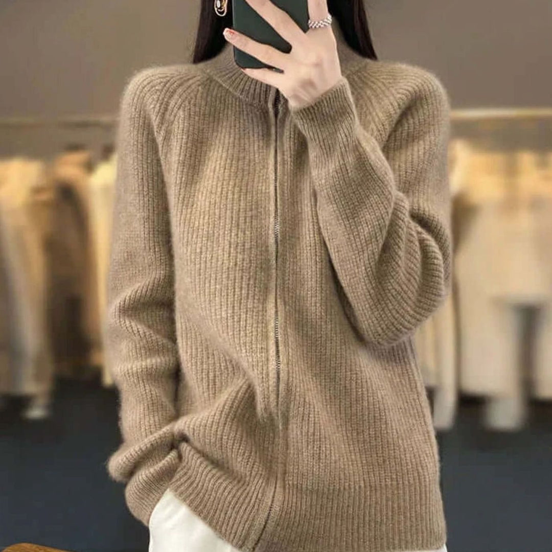 Women's Relaxed-Fit Half-Zip Ribbed Knit Sweater - Brown