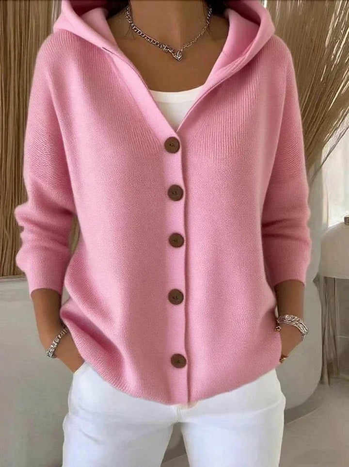 Women's Relaxed-Fit Hooded Button-Front Knit Cardigan - Pink