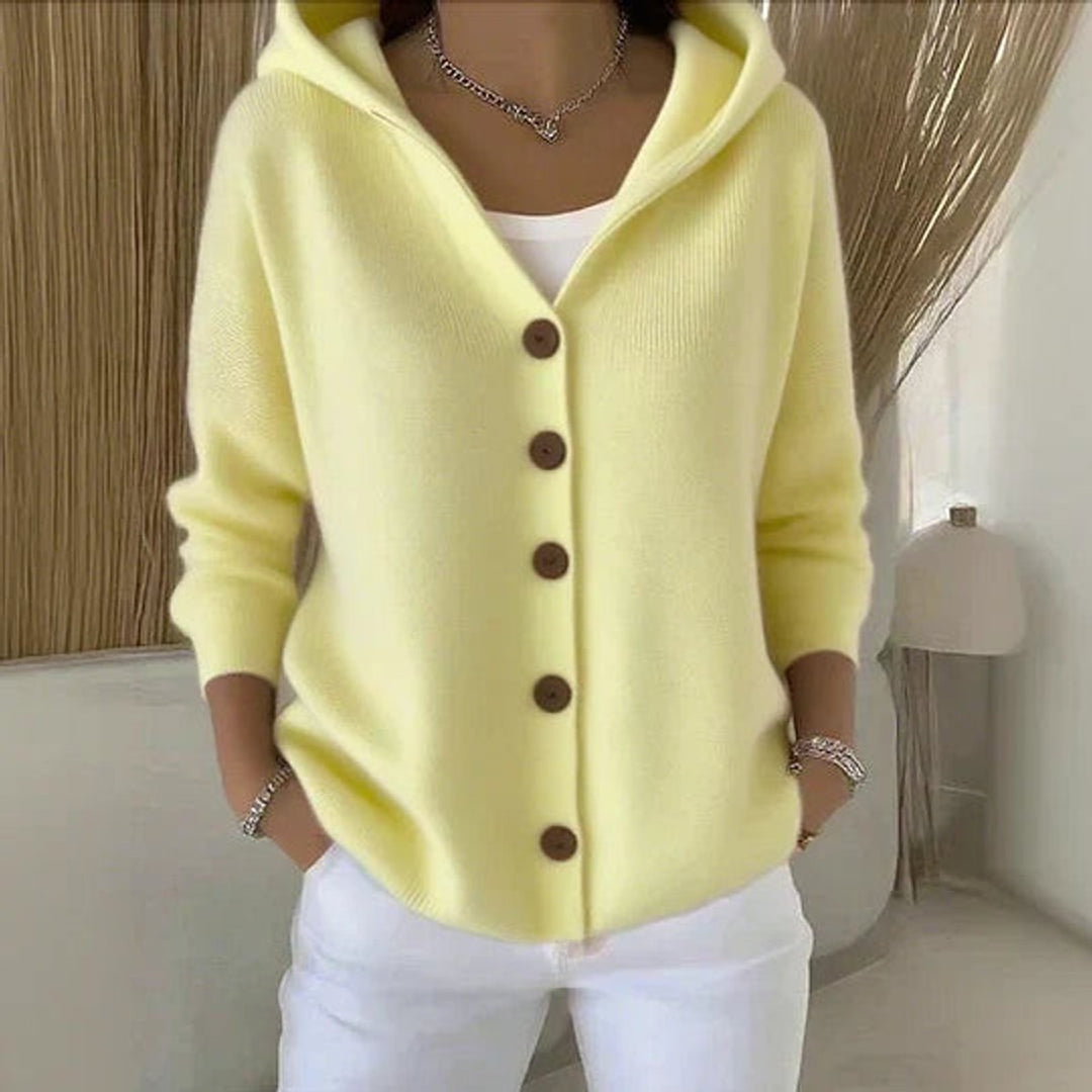 Women's Relaxed-Fit Hooded Button-Front Knit Cardigan - Yellow