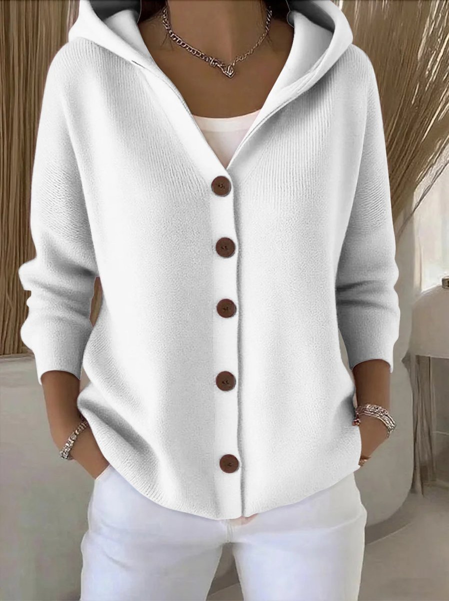Women's Relaxed-Fit Hooded Button-Front Knit Cardigan - White