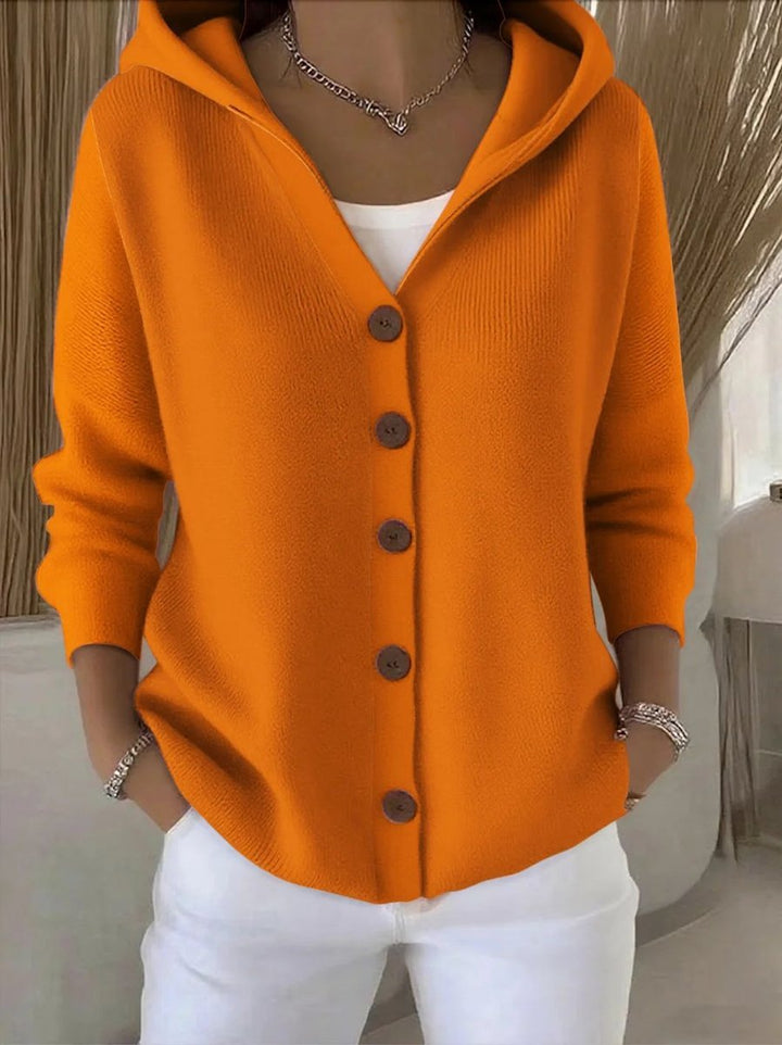 Women's Relaxed-Fit Hooded Button-Front Knit Cardigan - Orange