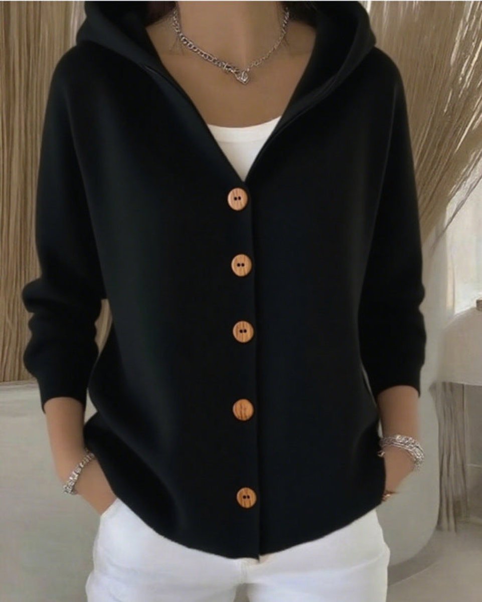 Women's Relaxed-Fit Hooded Button-Front Knit Cardigan - Black