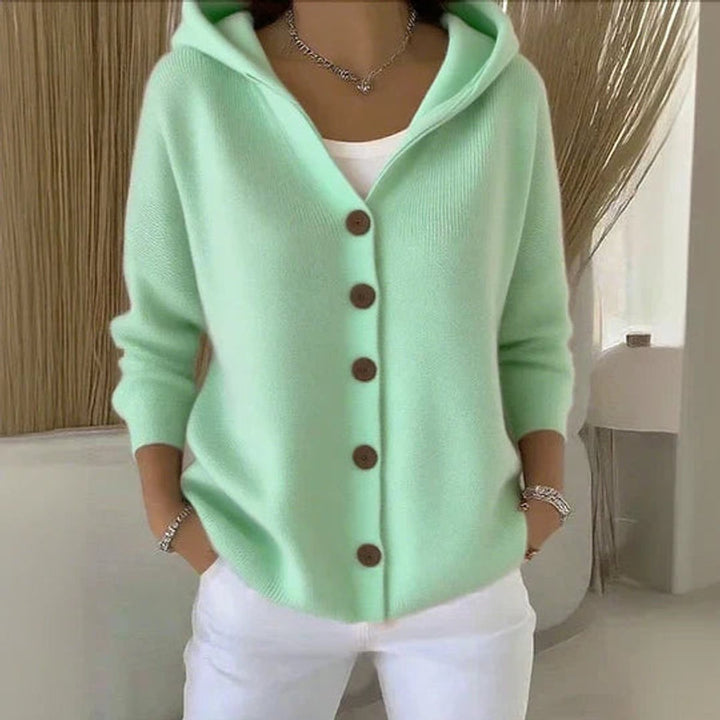 Women's Relaxed-Fit Hooded Button-Front Knit Cardigan - Green