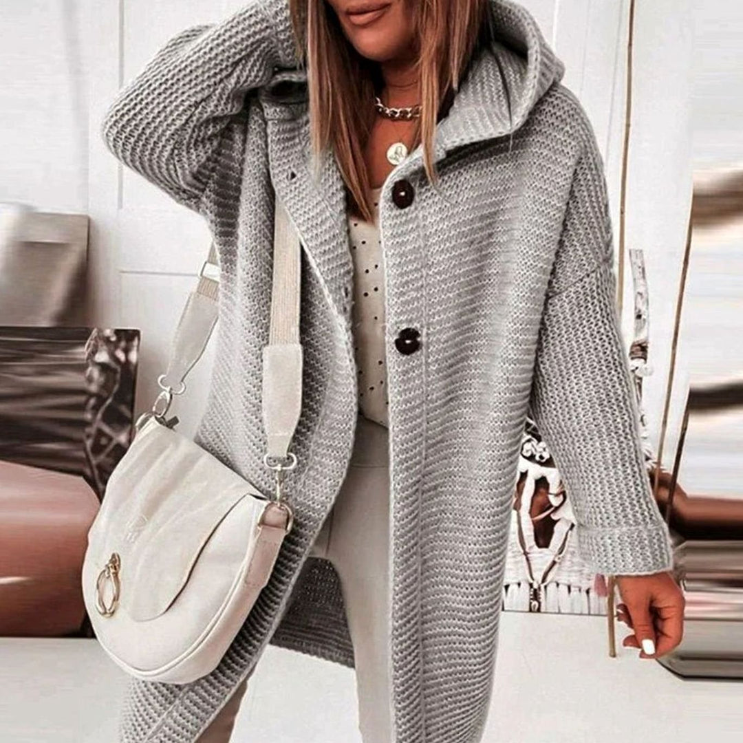 Women's Relaxed-Fit Hooded Knit Cardigan Jacket - Gray