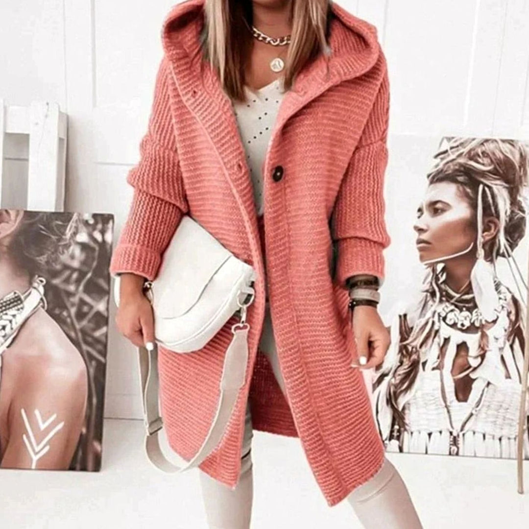 Women's Relaxed-Fit Hooded Knit Cardigan Jacket - Red