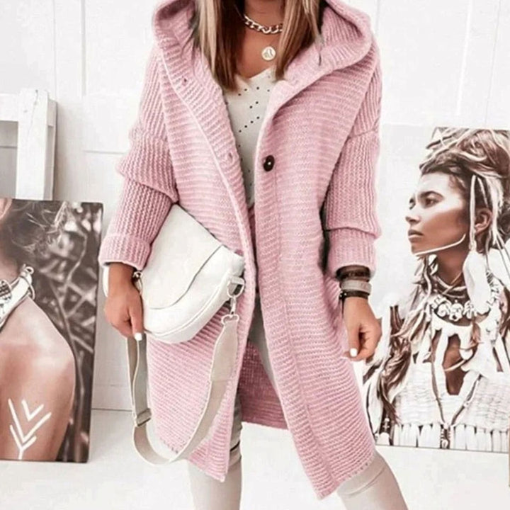 Women's Relaxed-Fit Hooded Knit Cardigan Jacket - Pink