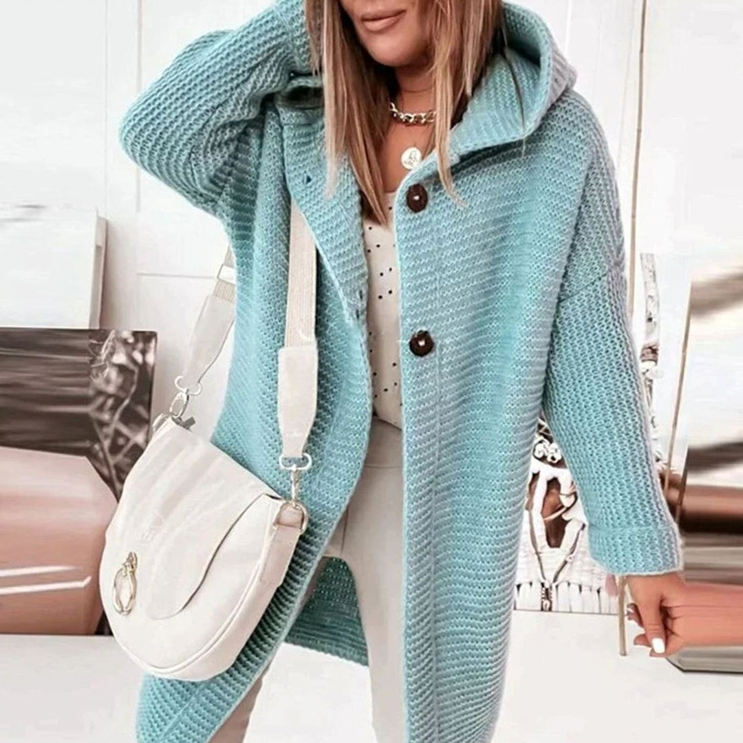 Women's Relaxed-Fit Hooded Knit Cardigan Jacket - Light Blue
