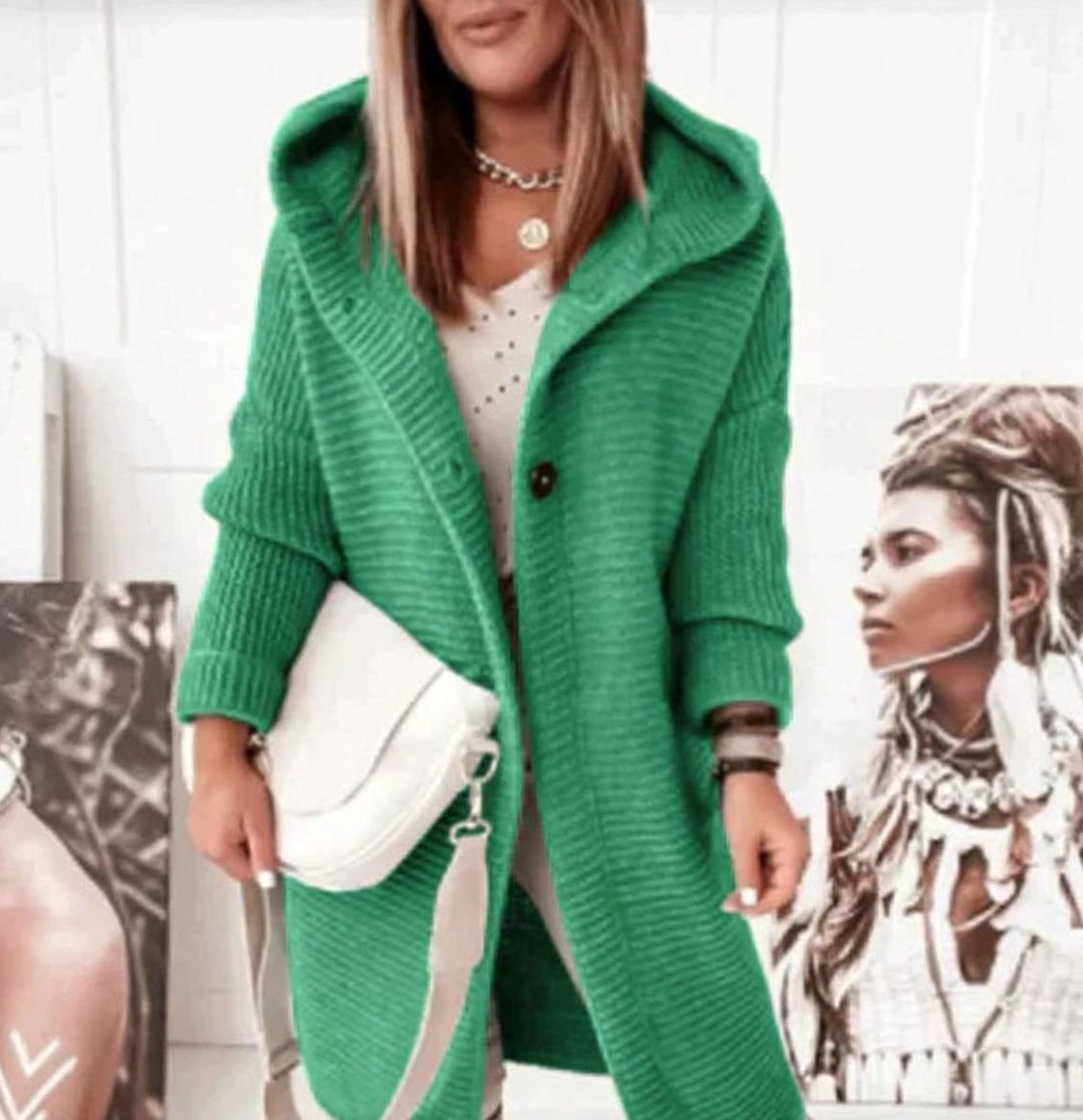 Women's Relaxed-Fit Hooded Knit Cardigan Jacket - Green