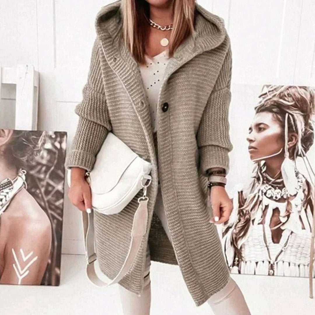 Women's Relaxed-Fit Hooded Knit Cardigan Jacket - Light Brown