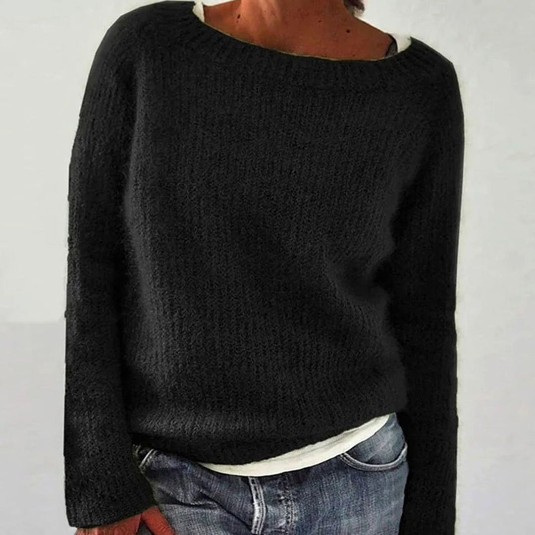 Women's Relaxed-Fit Long-Sleeve Knit Pullover Sweater - Black
