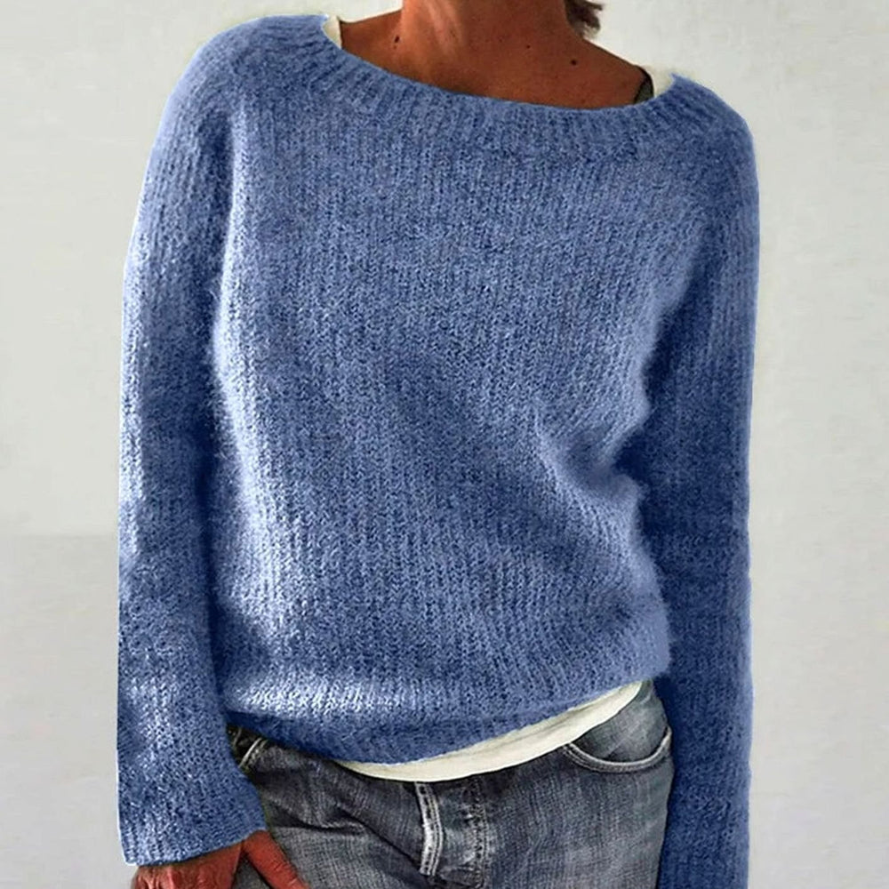 Women's Relaxed-Fit Long-Sleeve Knit Pullover Sweater - Light Blue