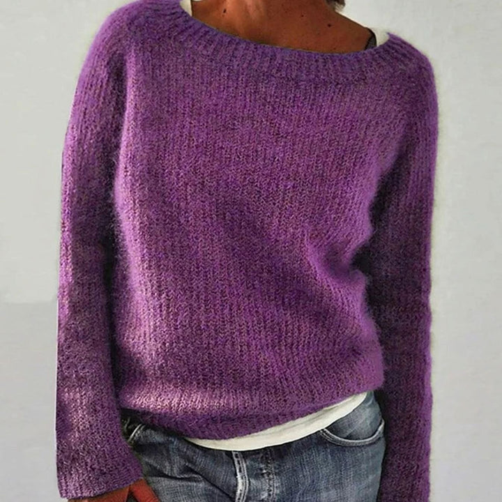 Women's Relaxed-Fit Long-Sleeve Knit Pullover Sweater - Purple