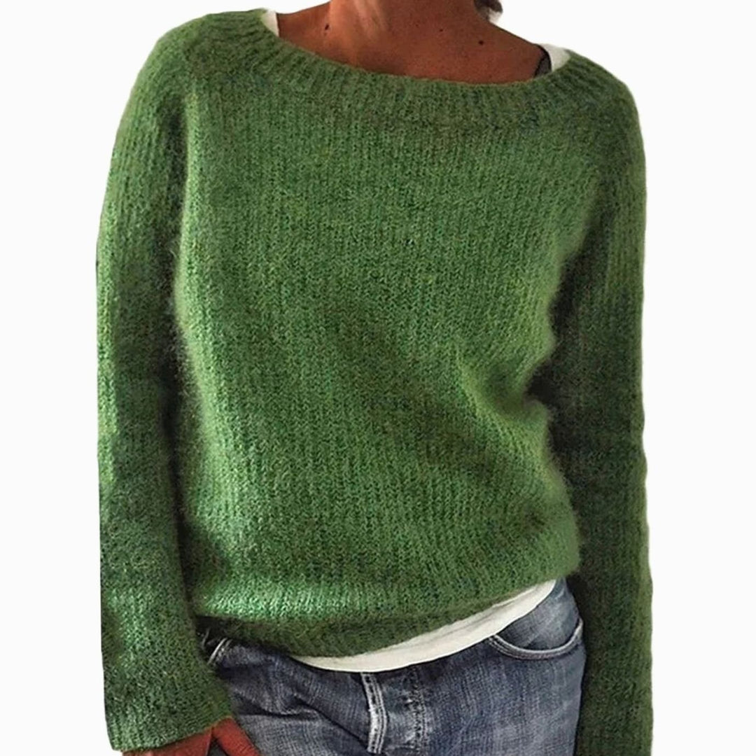 Women's Relaxed-Fit Long-Sleeve Knit Pullover Sweater - Green