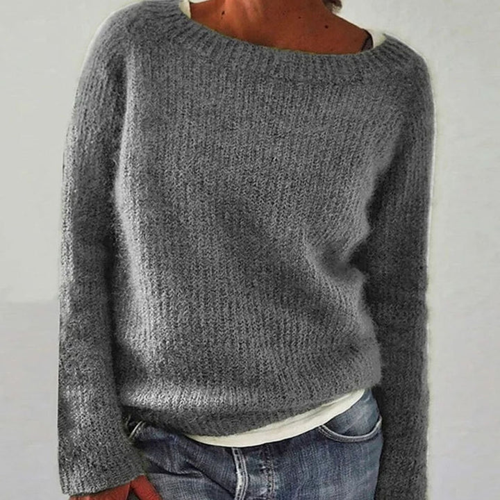 Women's Relaxed-Fit Long-Sleeve Knit Pullover Sweater - Grey
