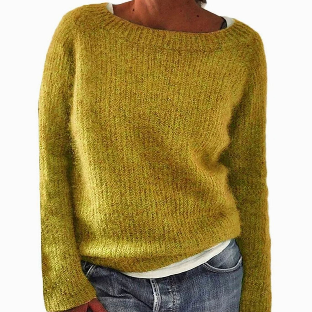 Women's Relaxed-Fit Long-Sleeve Knit Pullover Sweater - Yellow
