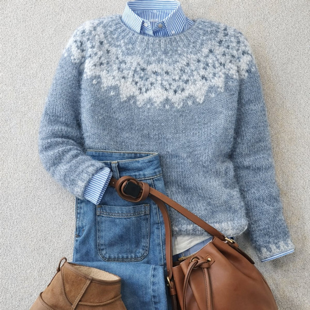 Women's Relaxed-Fit Nordic Fair Isle Knit Crewneck Sweater - Blue
