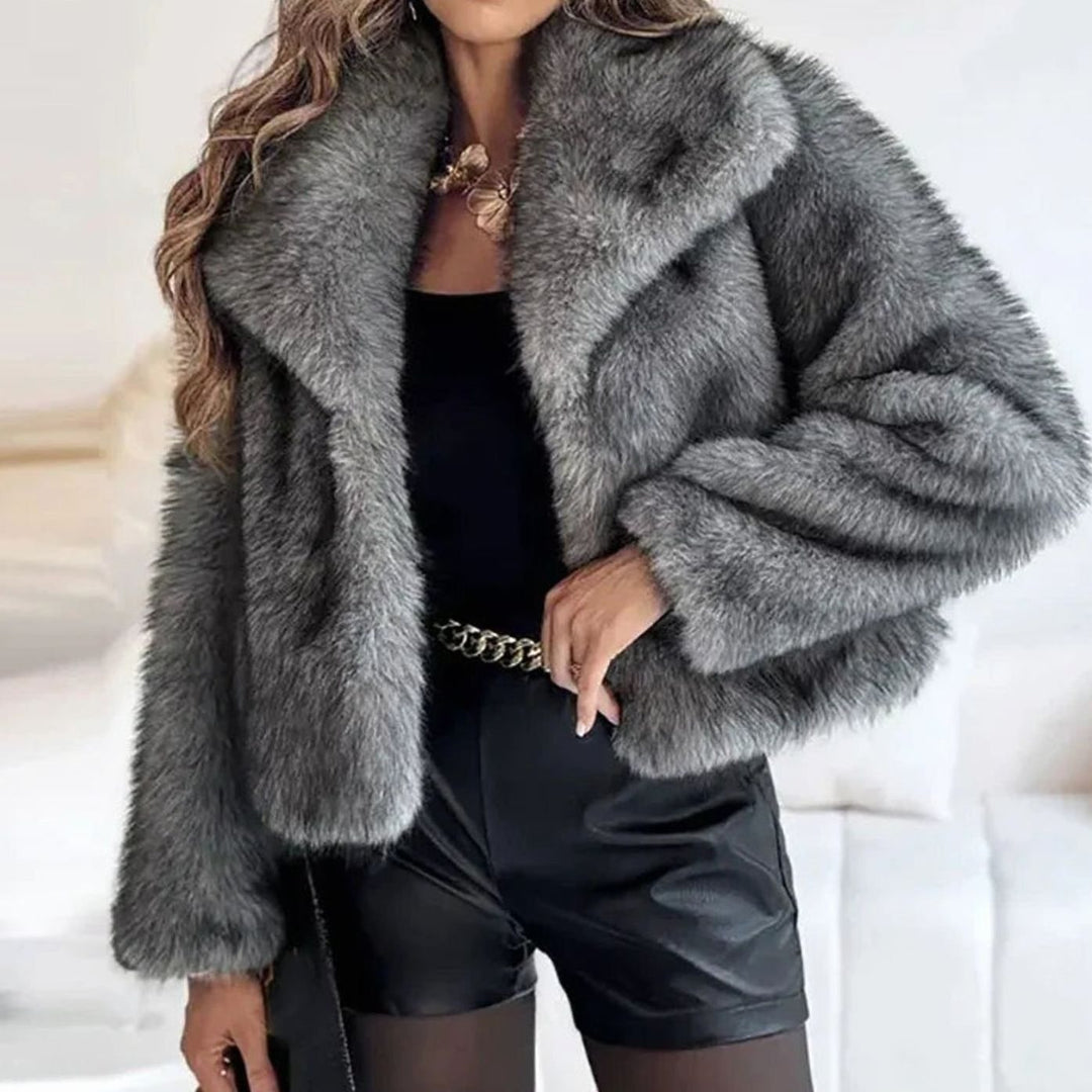 Women's Relaxed-Fit Open-Front Faux Fur Jacket - Dark Gray