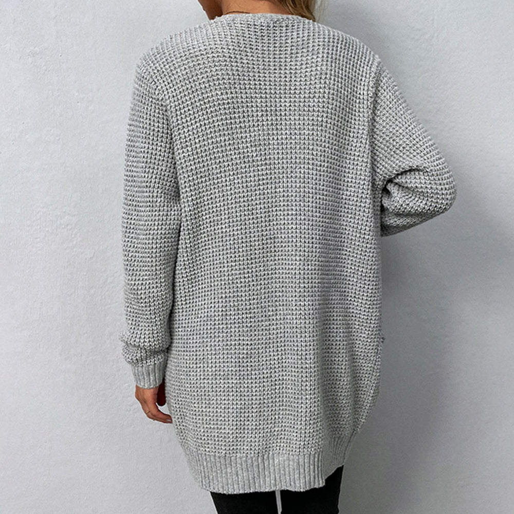 Women's Relaxed-Fit Open-Front Knit Winter Cardigan Patch Pockets