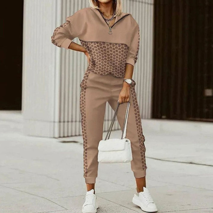 Women's Relaxed-Fit Quarter-Zip Two-Piece Tracksuit Set - Brown