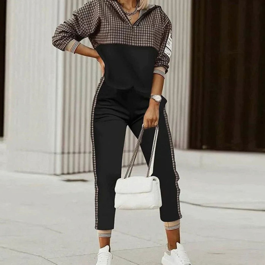 Women's Relaxed-Fit Quarter-Zip Two-Piece Tracksuit Set - Black