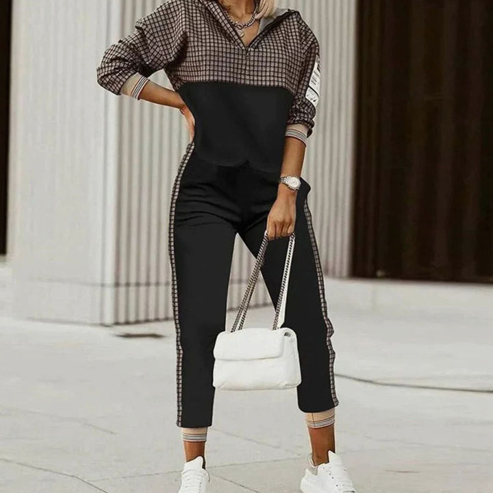 Women's Relaxed-Fit Quarter-Zip Two-Piece Tracksuit Set - Black