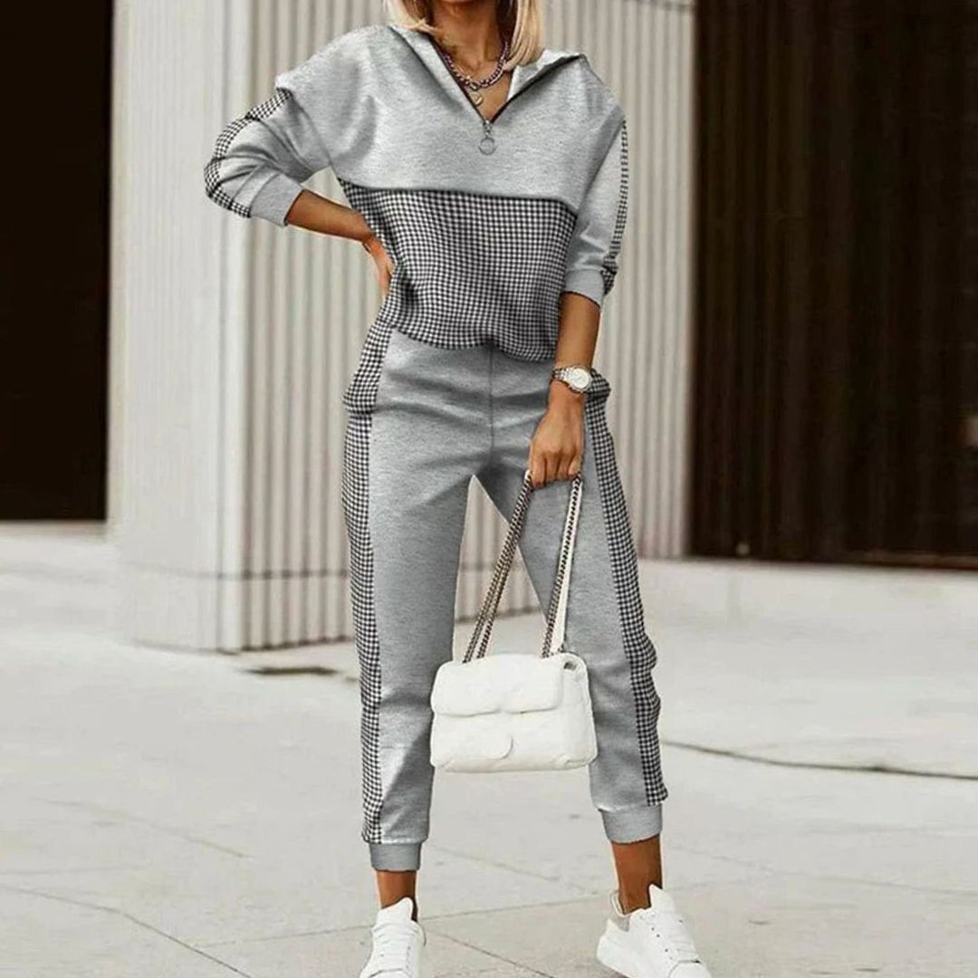 Women's Relaxed-Fit Quarter-Zip Two-Piece Tracksuit Set - Grey