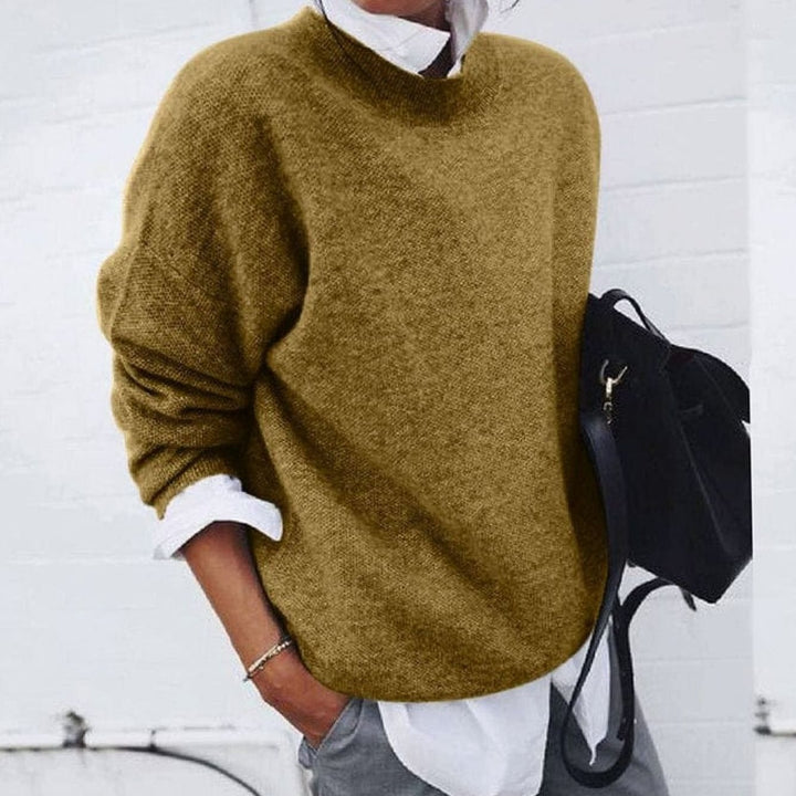 Women's Relaxed-Fit Round-Neck Knit Pullover Sweater - Khaki