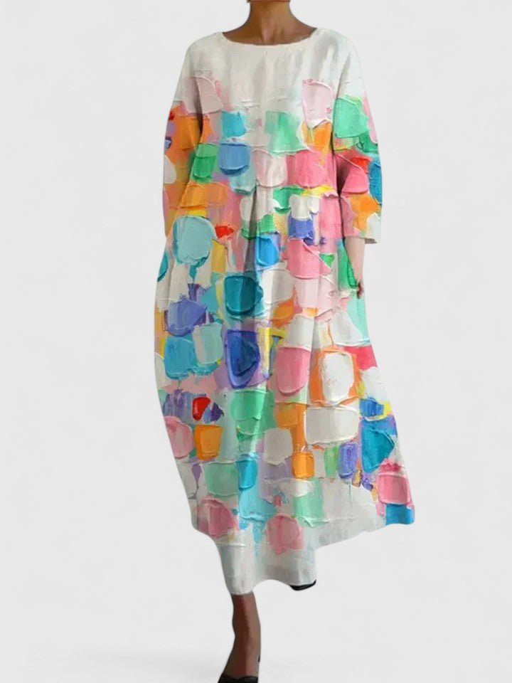 Women's Relaxed-Fit Sea Turtle Print Long-Sleeve Midi Dress - Flower 2