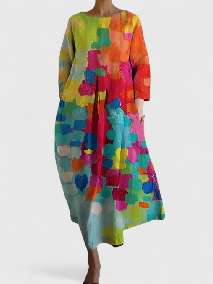 Women's Relaxed-Fit Sea Turtle Print Long-Sleeve Midi Dress - Flower 3