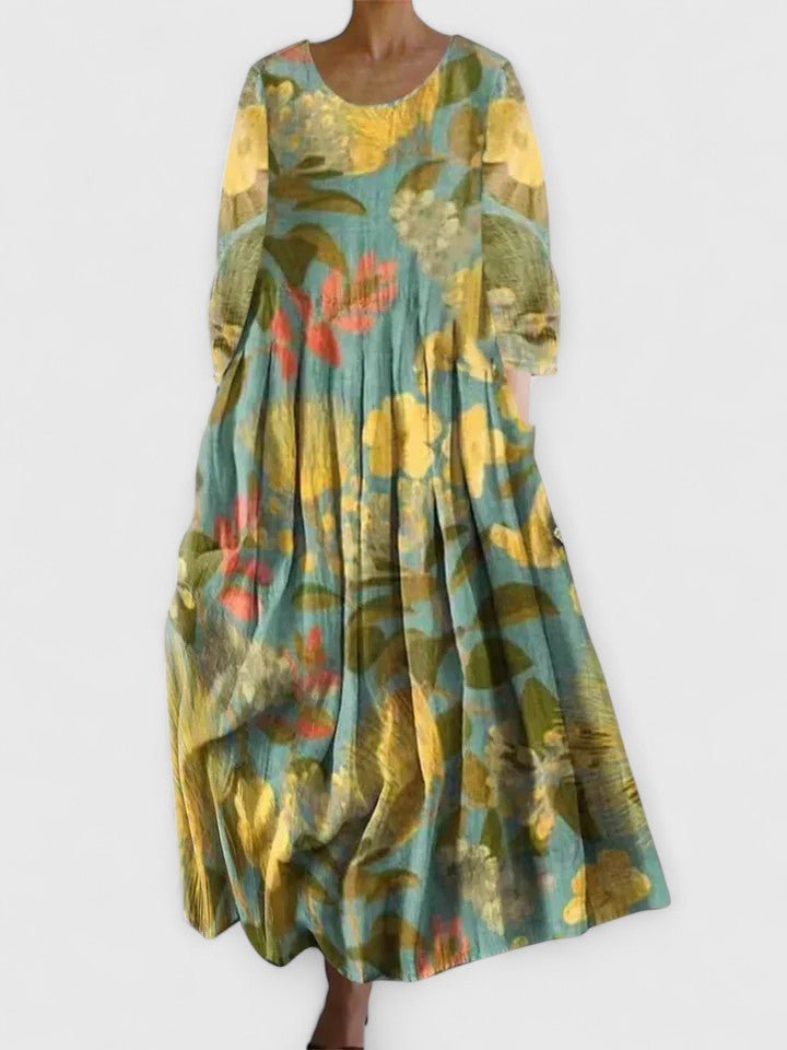 Women's Relaxed-Fit Sea Turtle Print Long-Sleeve Midi Dress - Flower 4