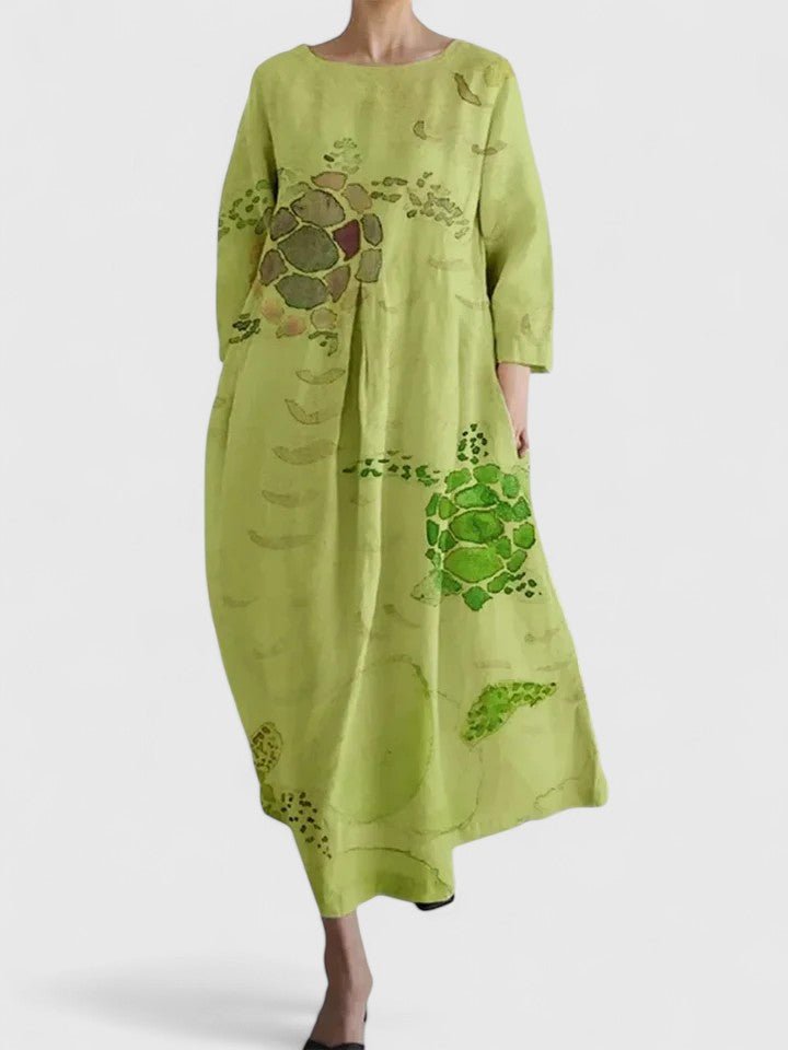 Women's Relaxed-Fit Sea Turtle Print Long-Sleeve Midi Dress - Flower 5