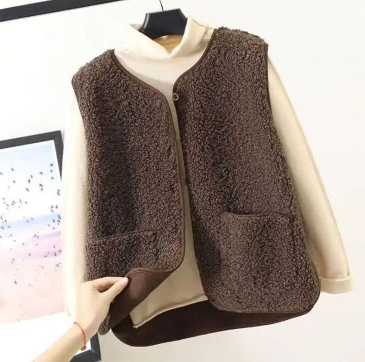 Women's Relaxed-Fit Sherpa Sleeveless Outerwear Vest - Dark Khaki