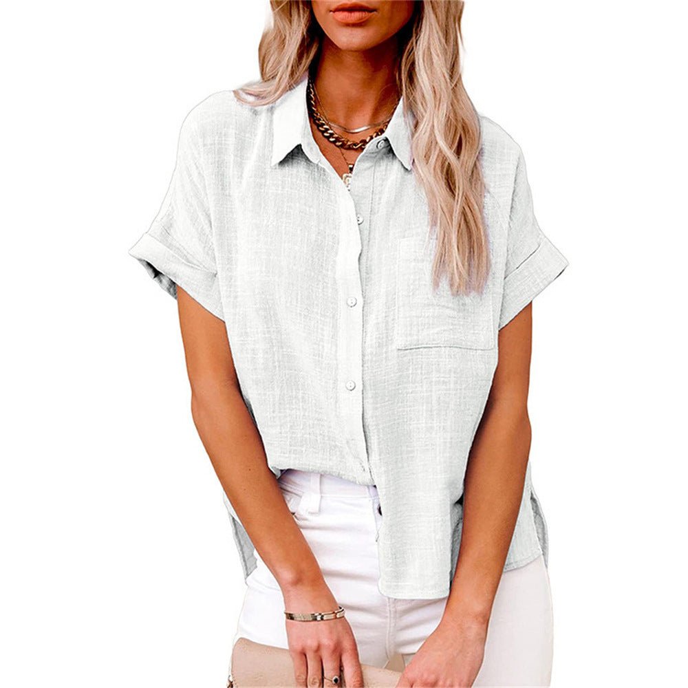 Women's Relaxed-Fit Short-Sleeve Button-Front Linen Shirt - White