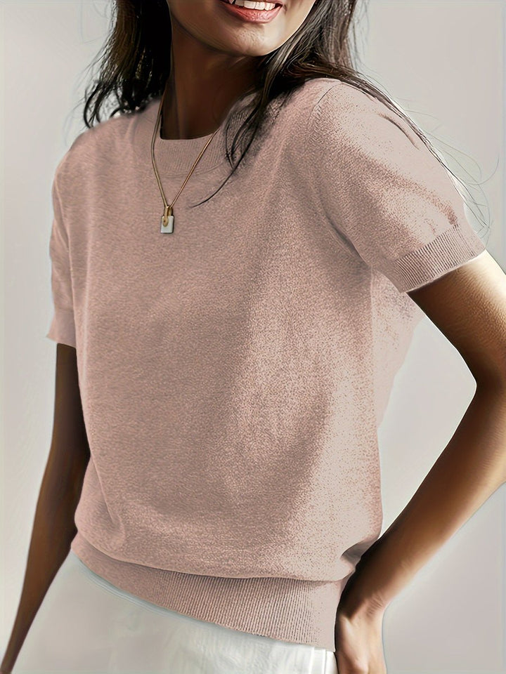 Women's Relaxed-Fit Short-Sleeve Knit Sweater Top - Peach