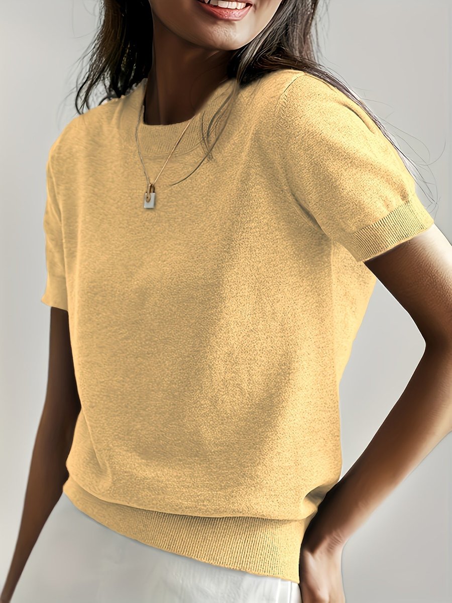 Women's Relaxed-Fit Short-Sleeve Knit Sweater Top - Yellow