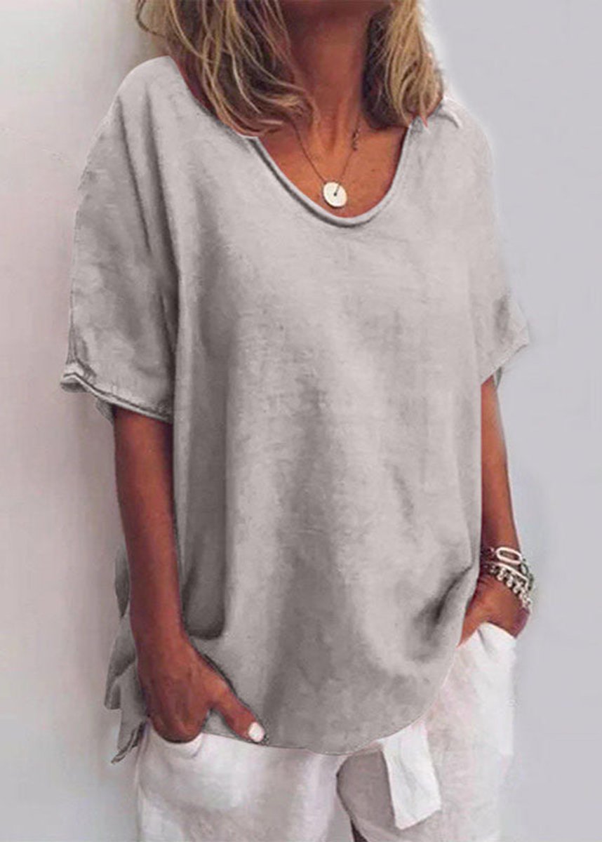 Women's Relaxed-Fit Short-Sleeve Loose Casual Blouse Top - Grey