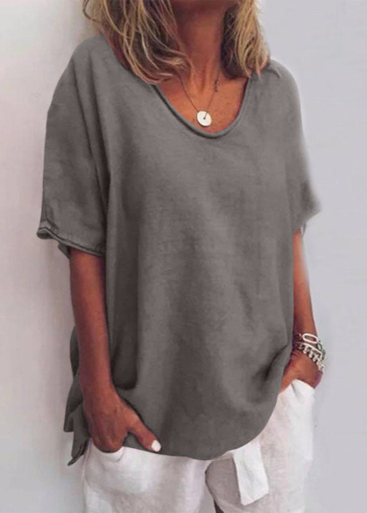 Women's Relaxed-Fit Short-Sleeve Loose Casual Blouse Top - Dark Grey