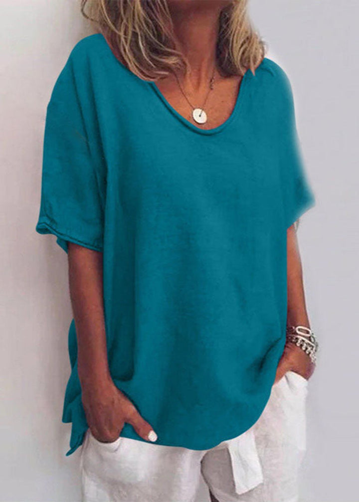 Women's Relaxed-Fit Short-Sleeve Loose Casual Blouse Top - Sea Blue